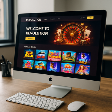 Revolution Casino - Desktop Platform Interface - Dark Theme with Gold Accents